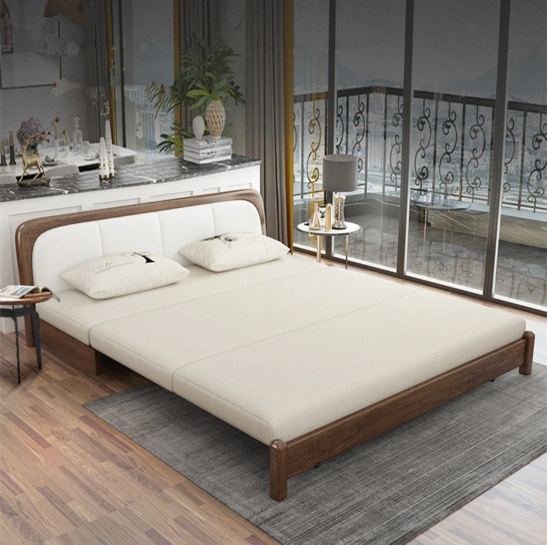 Sofá cama convertible moderno con estructura de madera maciza y almacenamiento debajo
