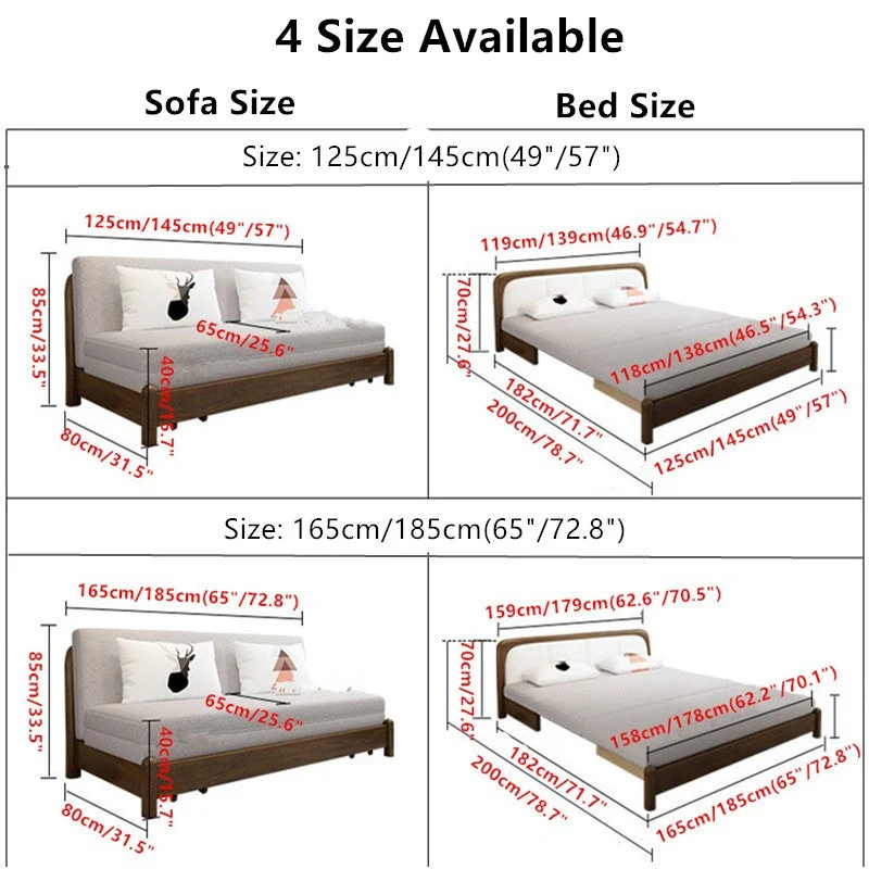 Sofá cama convertible moderno con estructura de madera maciza y almacenamiento debajo