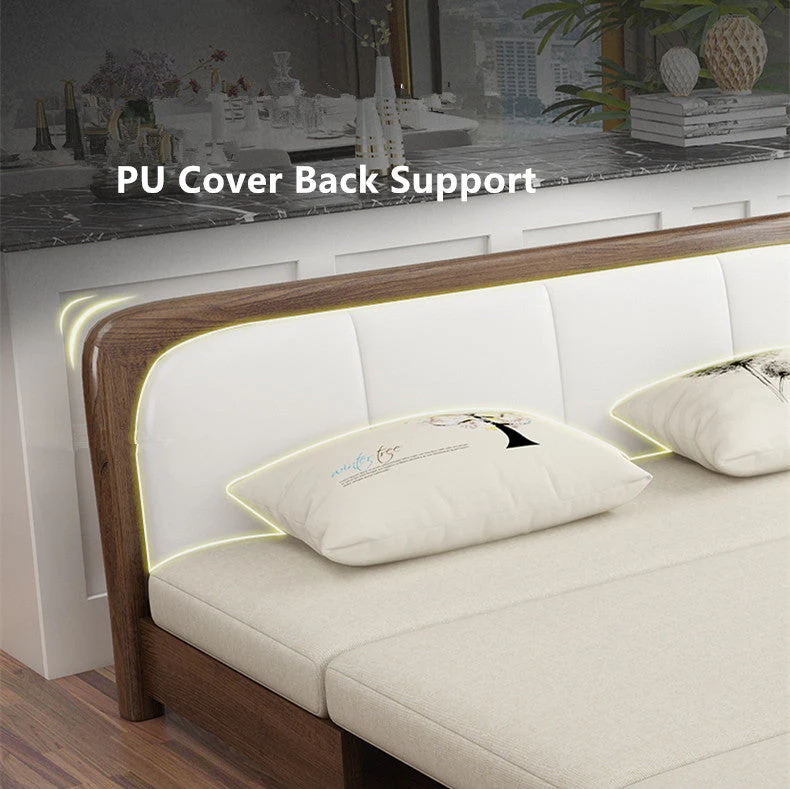 Sofá cama convertible moderno con estructura de madera maciza y almacenamiento debajo