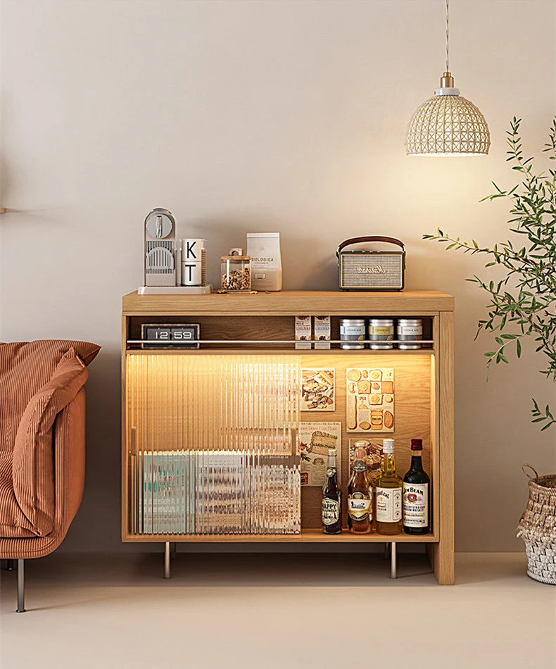 Mesa de bar L con aparador buffet de almacenamiento en ambos lados