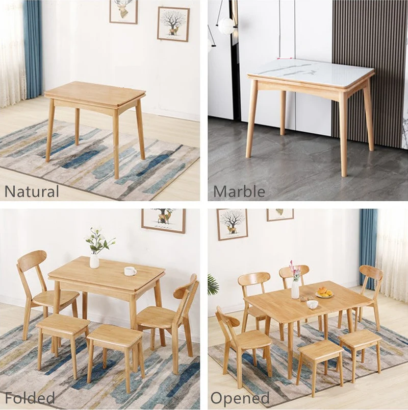 Mesa de madera maciza plegable y expandible con diseño que ahorra espacio