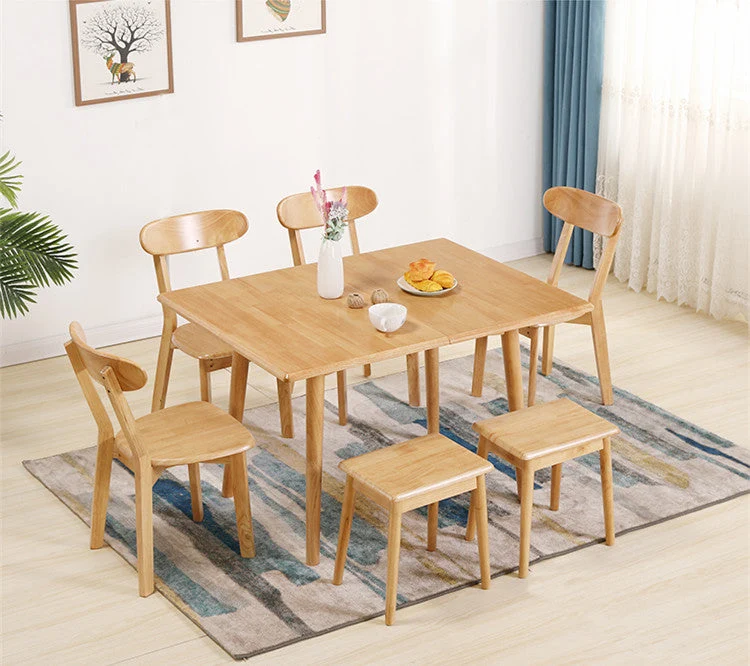 Mesa de madera maciza plegable y expandible con diseño que ahorra espacio