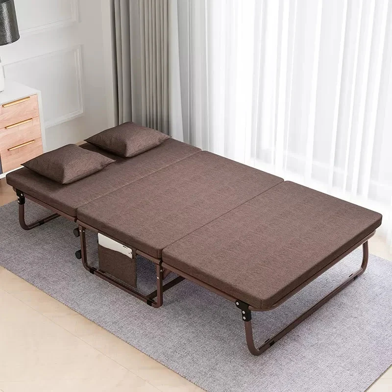 Cama de invitados plegable portátil con 6 posiciones ajustables y bolsillo de almacenamiento lateral (marrón, 78" LX 35" W)