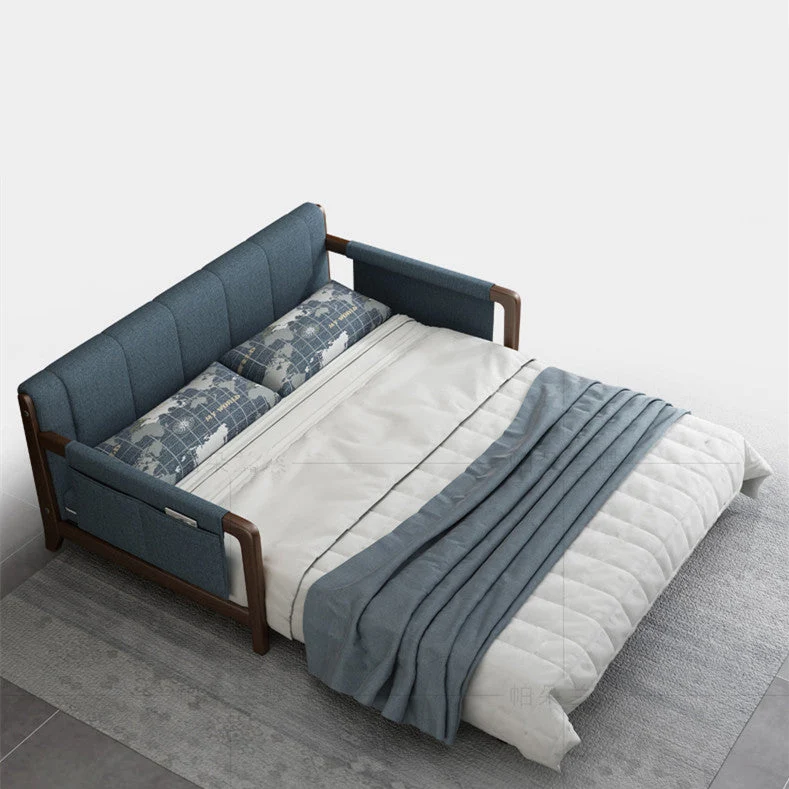 Sofá cama extraíble con apoyabrazos Bolsillos de almacenamiento Estructura de nogal de lino y algodón