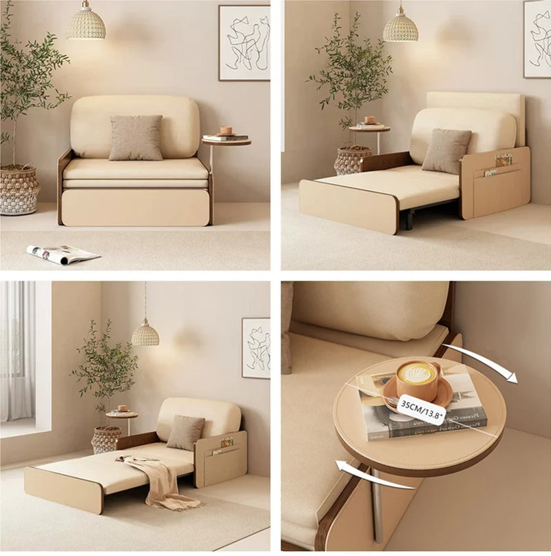 Sofá cama nórdico moderno de cuero extraíble con escritorio giratorio