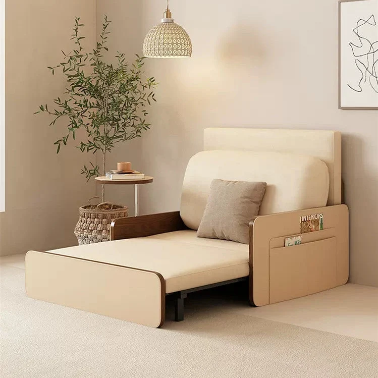 Sofá cama nórdico moderno de cuero extraíble con escritorio giratorio