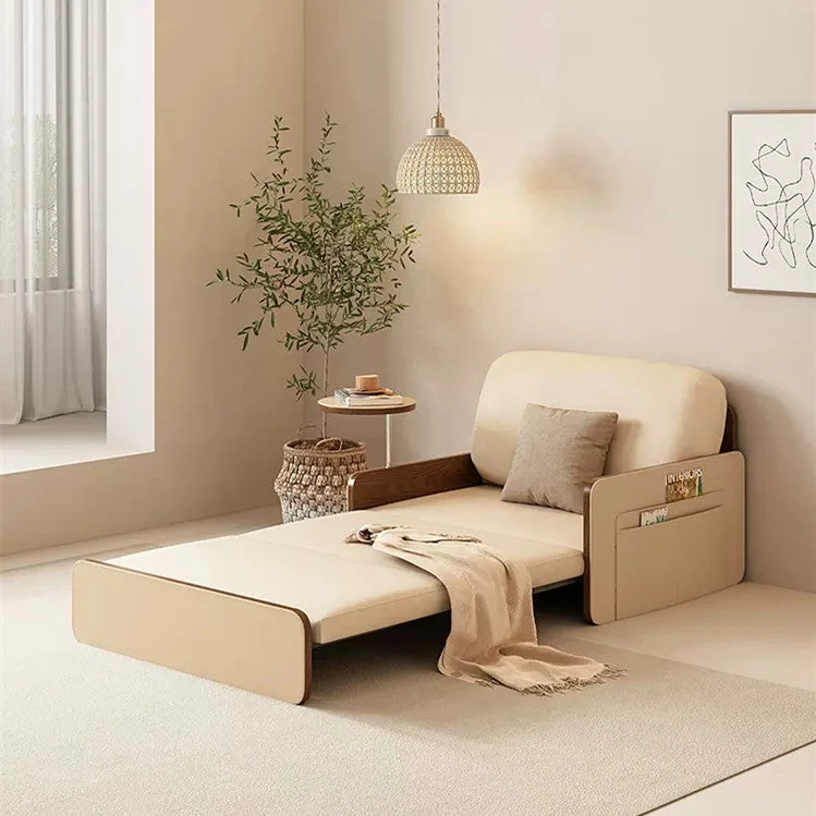 Sofá cama nórdico moderno de cuero extraíble con escritorio giratorio