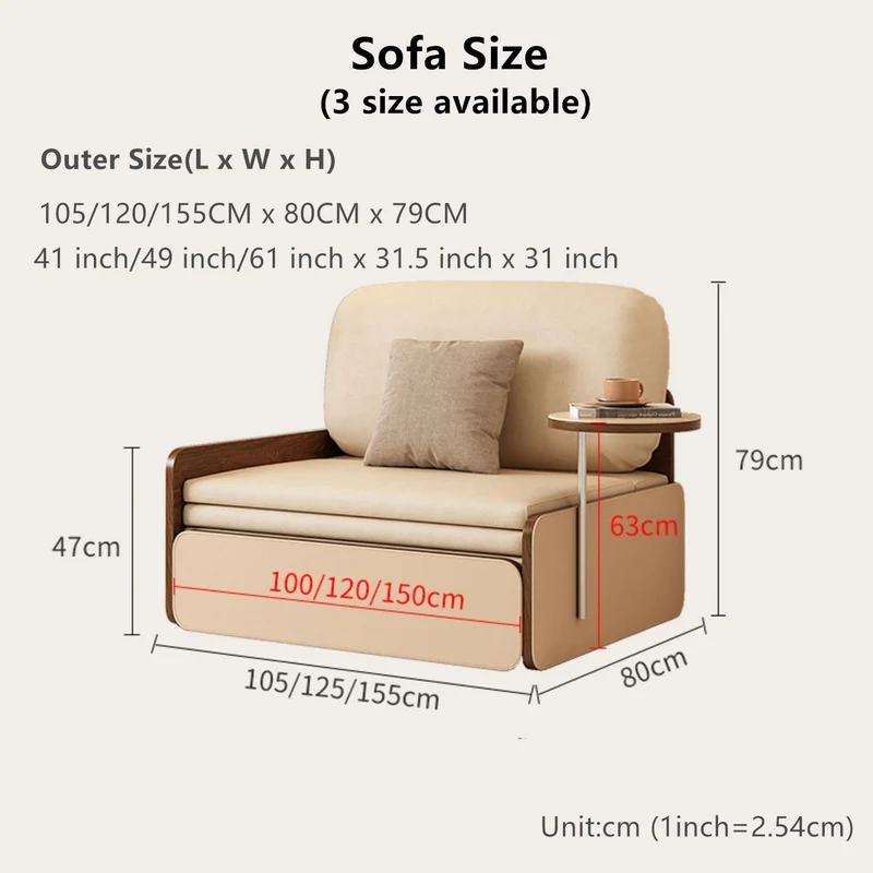 Sofá cama nórdico moderno de cuero extraíble con escritorio giratorio