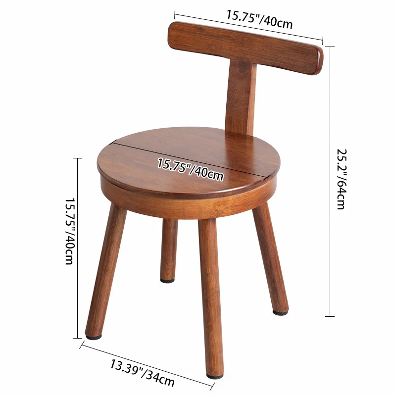 Contemporary Retro Nanmu Bamboo Round Swivel Low Stool With Backrest For Living Room & Study
