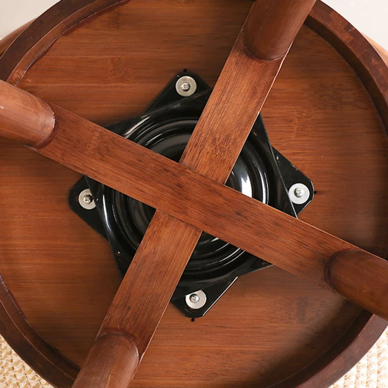 Contemporary Retro Nanmu Bamboo Round Swivel Low Stool With Backrest For Living Room & Study