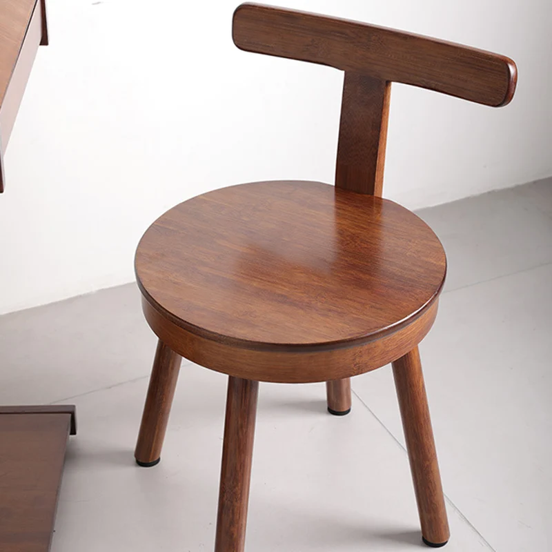 Contemporary Retro Nanmu Bamboo Round Swivel Low Stool With Backrest For Living Room & Study