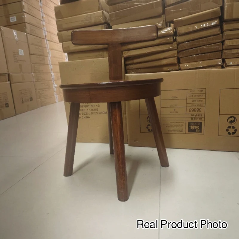 Contemporary Retro Nanmu Bamboo Round Swivel Low Stool With Backrest For Living Room & Study
