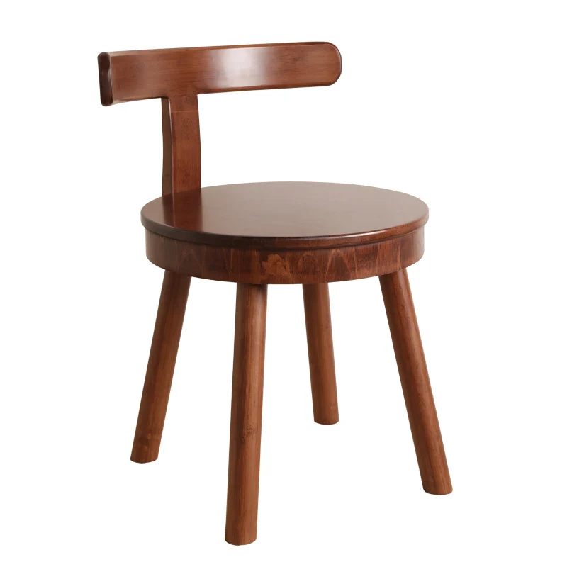 Contemporary Retro Nanmu Bamboo Round Swivel Low Stool With Backrest For Living Room & Study