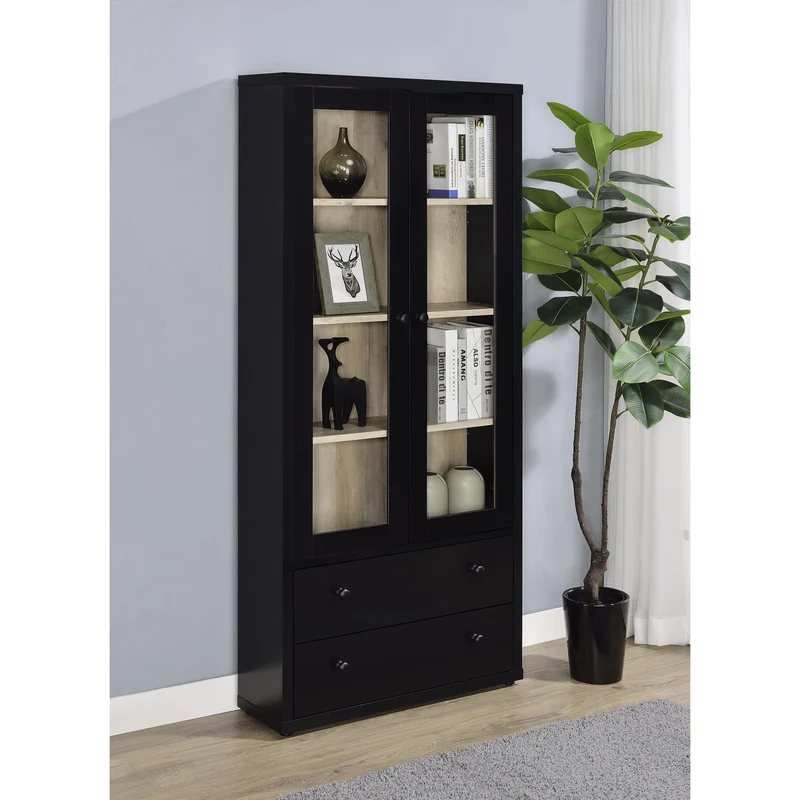 Coaster Furniture Hawthorne 953478 4-shelf Glass Door Cabinet with Drawers - Black
