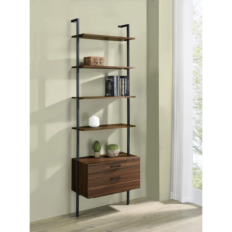 Coaster Furniture Owens 980074 96-inch 4-shelf Storage Wall Bookshelf - Walnut