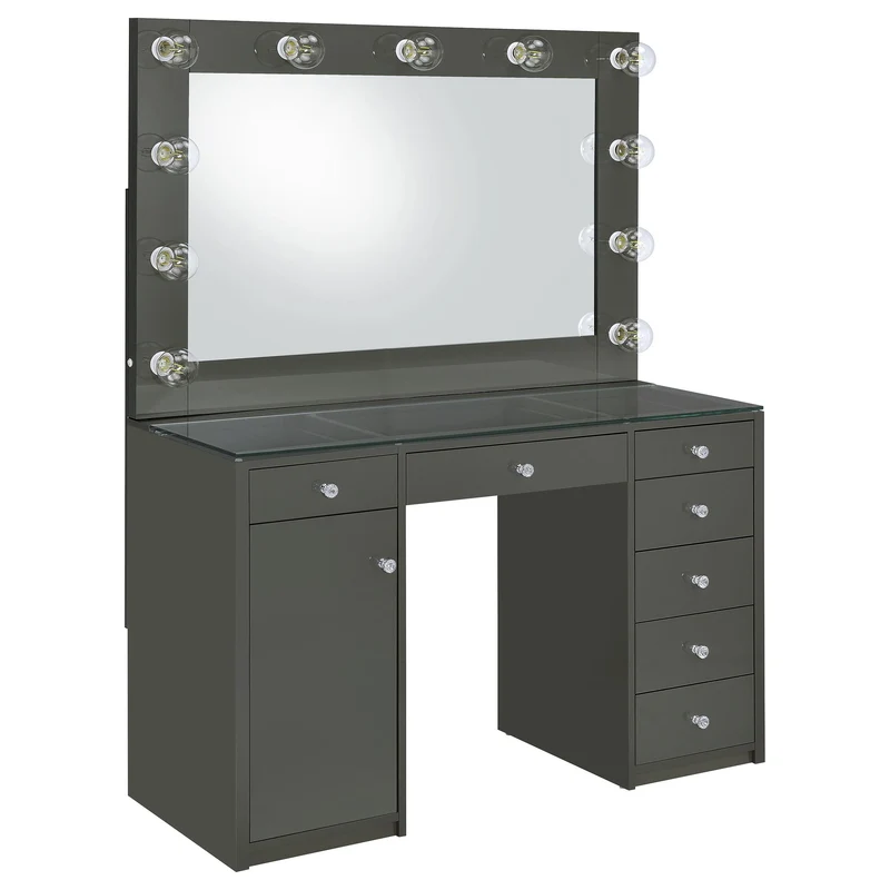 Coaster Furniture Acena 931145 7-Drawer Vanity Set with Lighting - Grey High Gloss