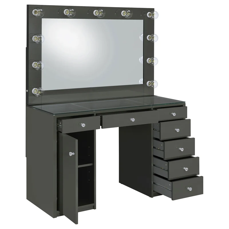 Coaster Furniture Acena 931145 7-Drawer Vanity Set with Lighting - Grey High Gloss