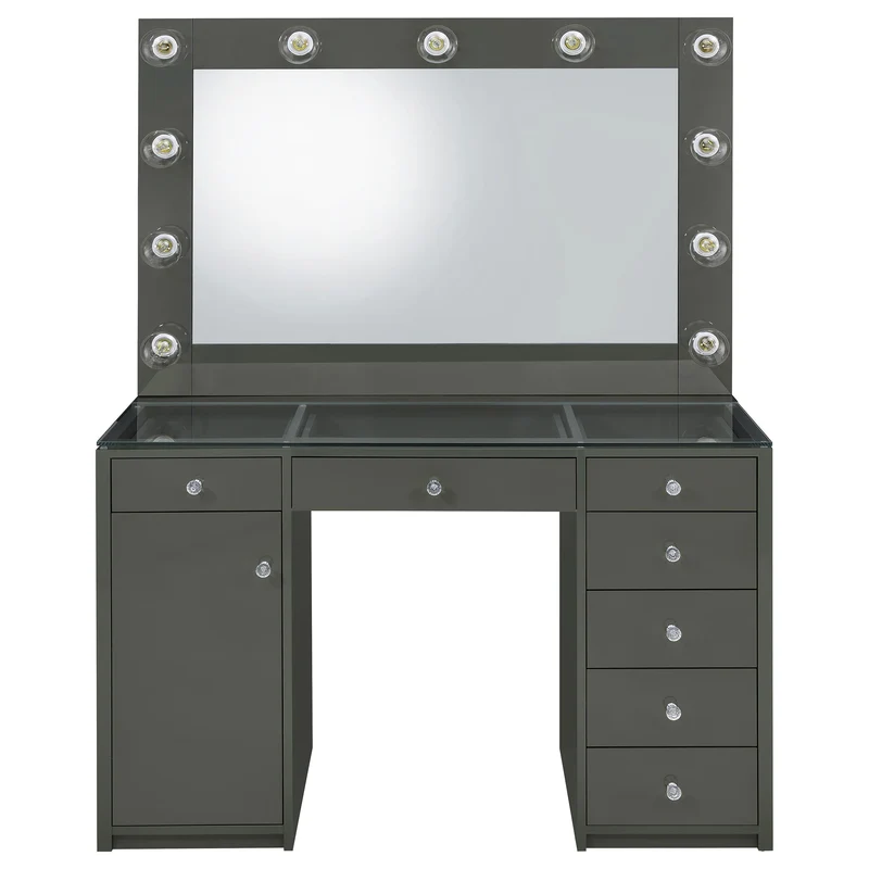 Coaster Furniture Acena 931145 7-Drawer Vanity Set with Lighting - Grey High Gloss