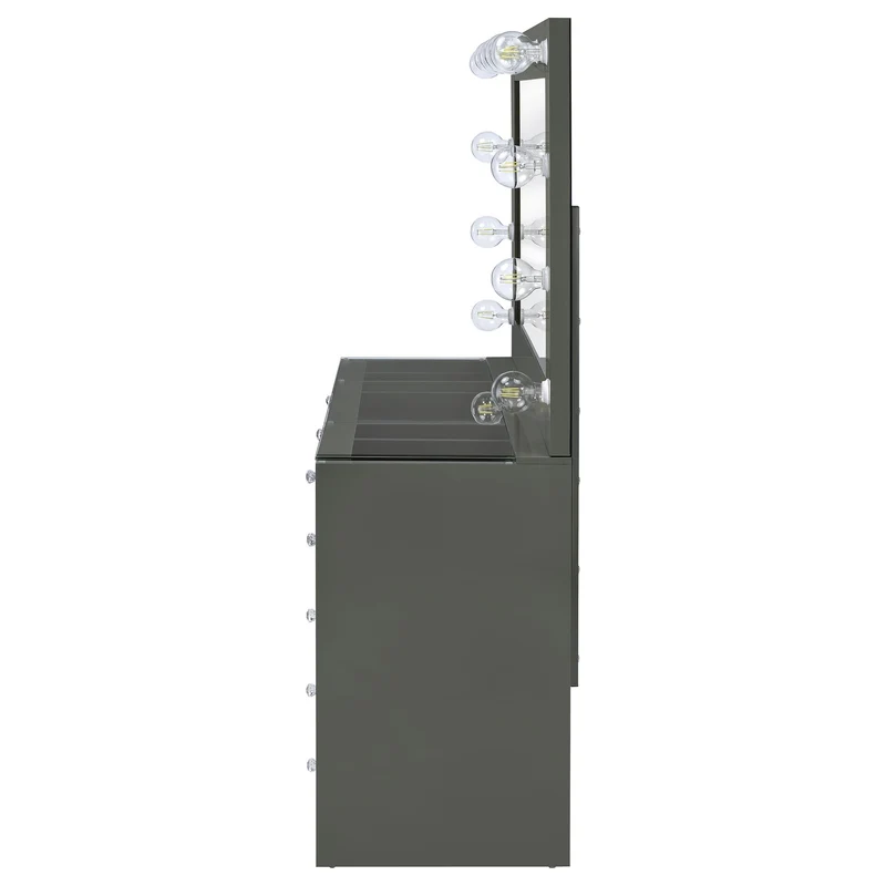Coaster Furniture Acena 931145 7-Drawer Vanity Set with Lighting - Grey High Gloss