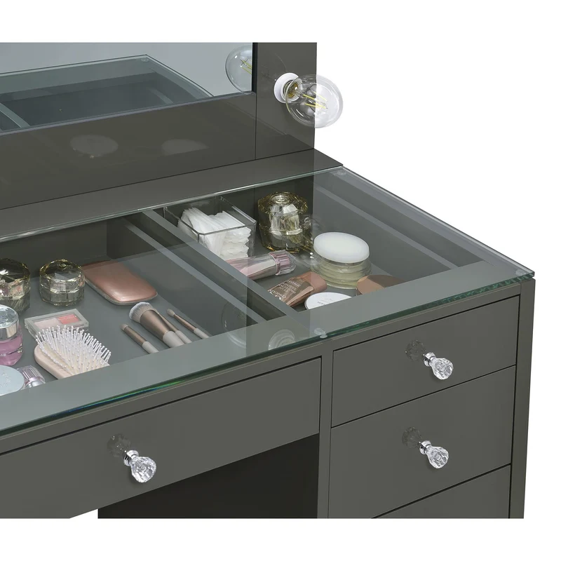 Coaster Furniture Acena 931145 7-Drawer Vanity Set with Lighting - Grey High Gloss