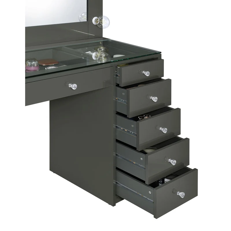 Coaster Furniture Acena 931145 7-Drawer Vanity Set with Lighting - Grey High Gloss