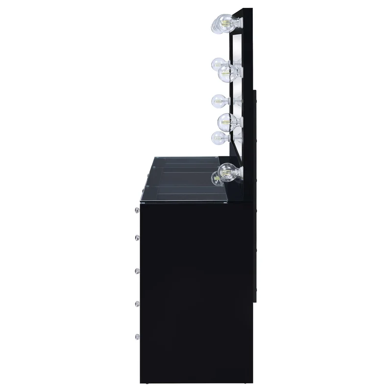 Coaster Furniture Acena 931144 7-Drawer Vanity Set with Lighting - Black High Gloss