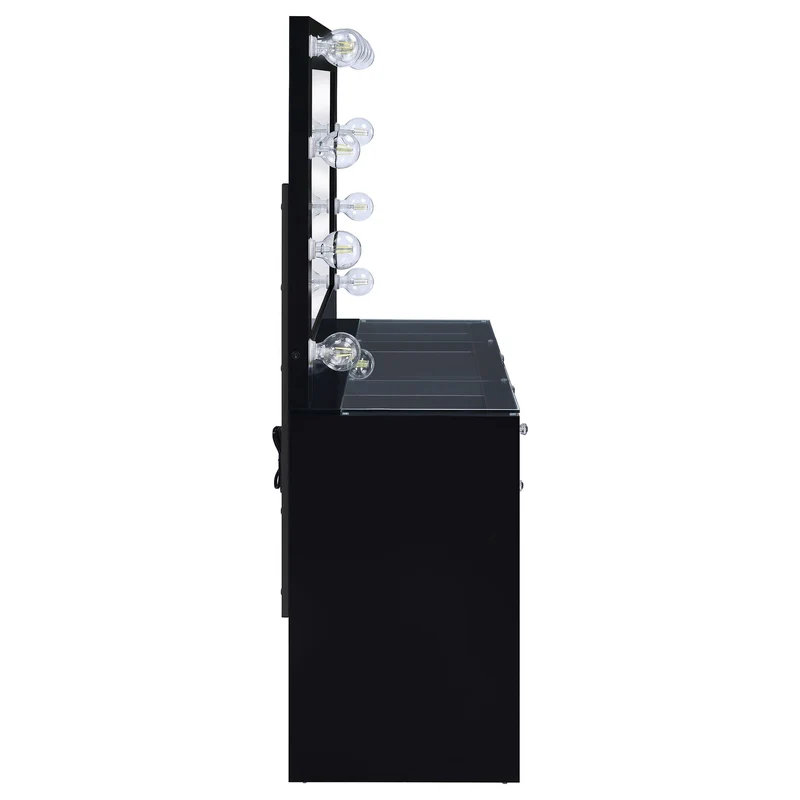 Coaster Furniture Acena 931144 7-Drawer Vanity Set with Lighting - Black High Gloss