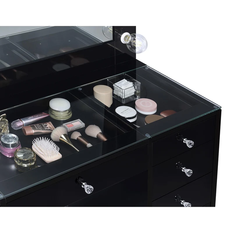 Coaster Furniture Acena 931144 7-Drawer Vanity Set with Lighting - Black High Gloss