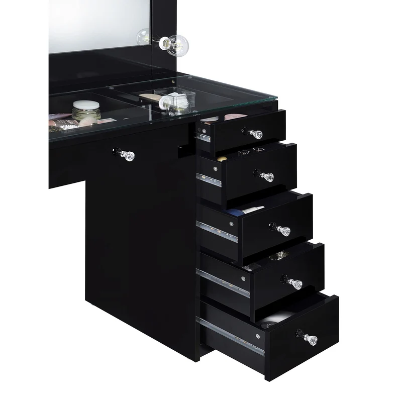 Coaster Furniture Acena 931144 7-Drawer Vanity Set with Lighting - Black High Gloss