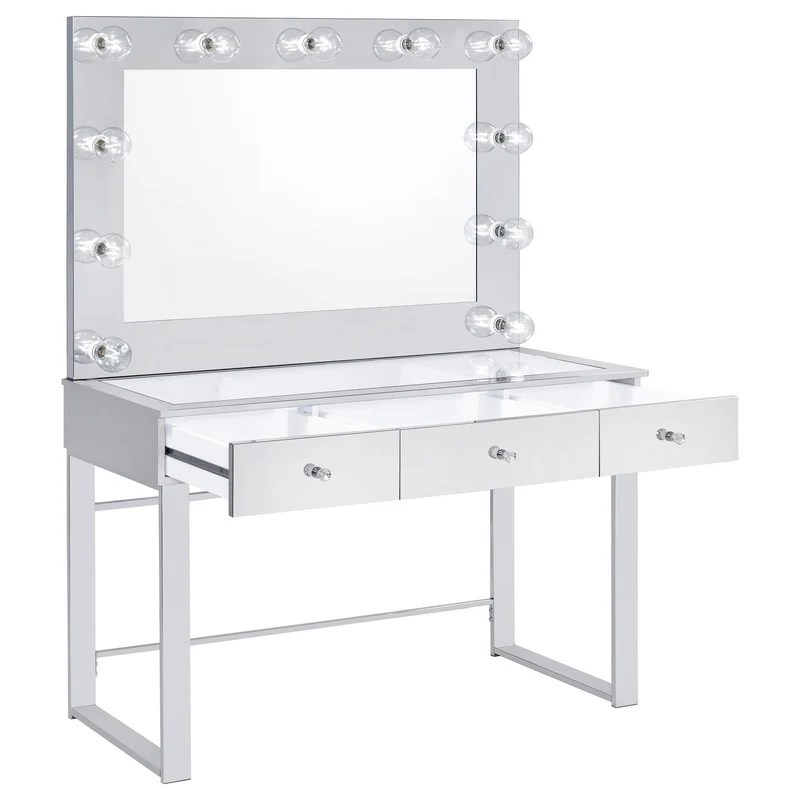 Coaster Furniture Umbridge 935934 3-Drawer Vanity Set with Lighting - Chrome and White
