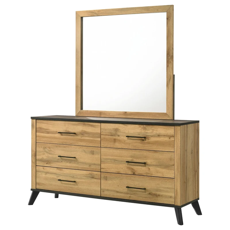 Coaster Furniture Kaywood 225003M 6-Drawer Dresser and Mirror - Natural Pine