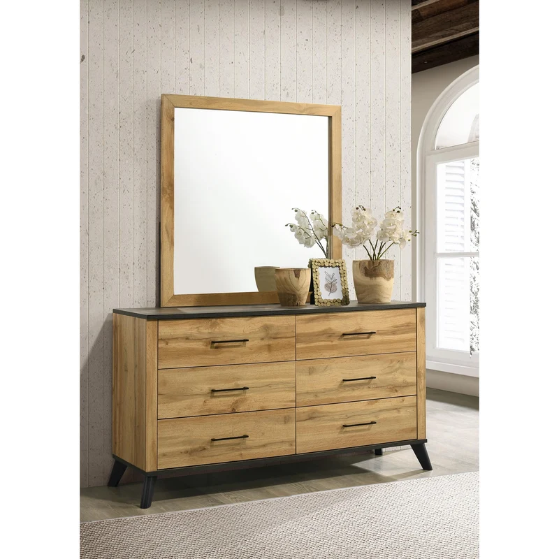 Coaster Furniture Kaywood 225003M 6-Drawer Dresser and Mirror - Natural Pine