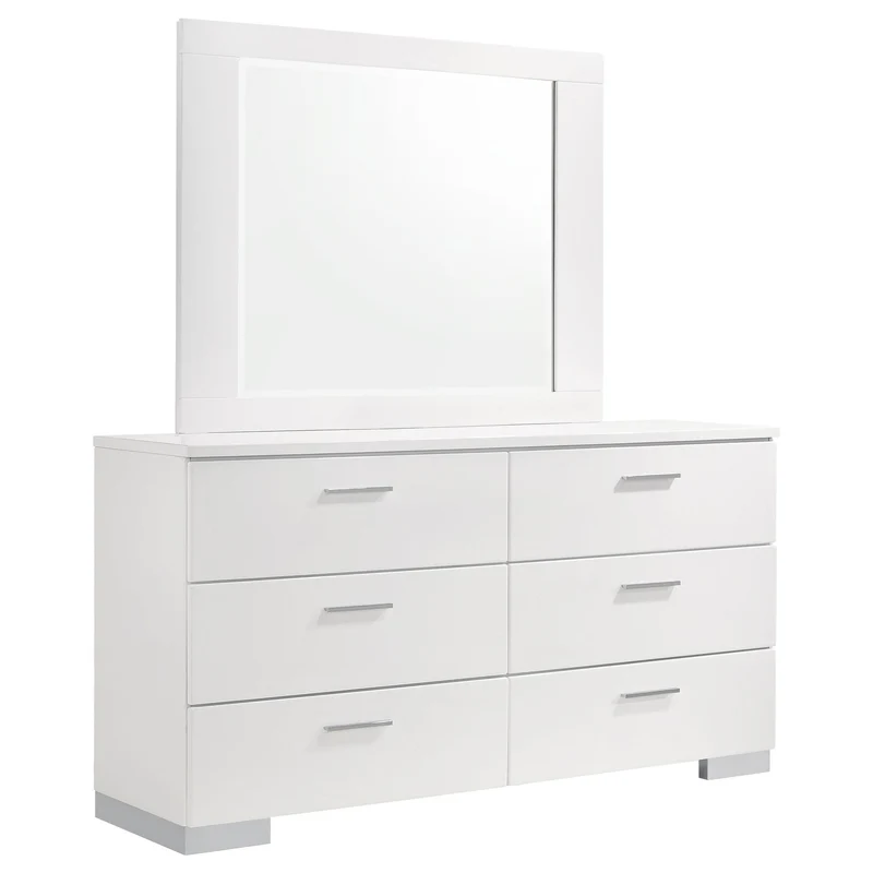 Coaster Furniture Felicity 203503M 6-Drawer Wood Dresser with Mirror - White High Gloss