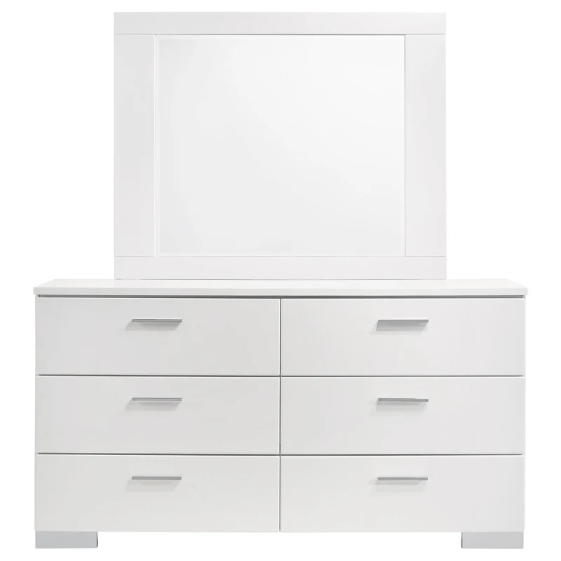 Coaster Furniture Felicity 203503M 6-Drawer Wood Dresser with Mirror - White High Gloss