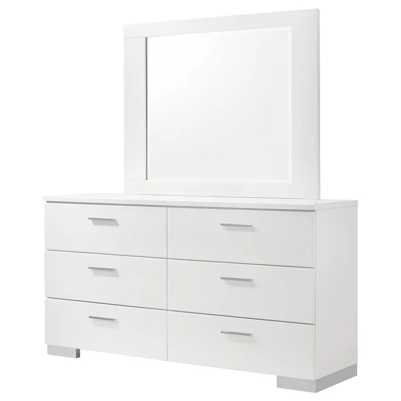 Coaster Furniture Felicity 203503M 6-Drawer Wood Dresser with Mirror - White High Gloss
