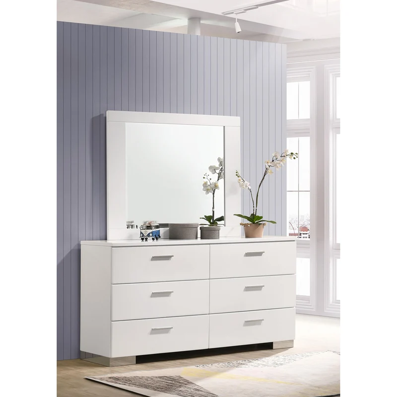 Coaster Furniture Felicity 203503M 6-Drawer Wood Dresser with Mirror - White High Gloss