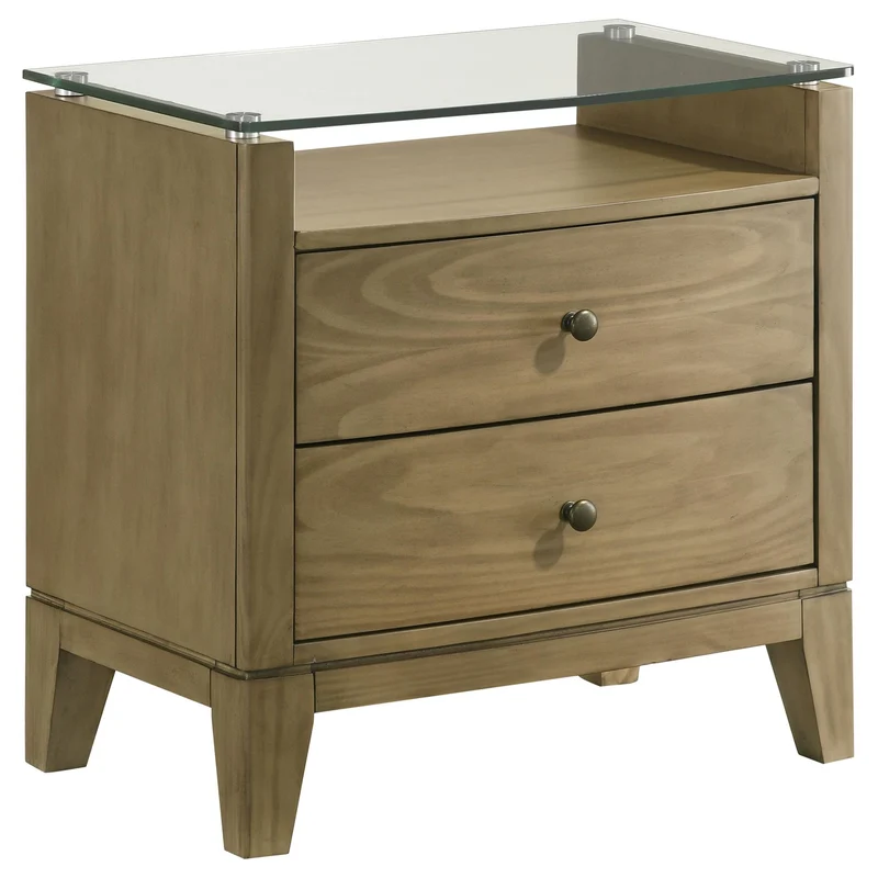 Coaster Furniture Granada 224922 2-Drawer Glass Top Nightstand - Natural Pine