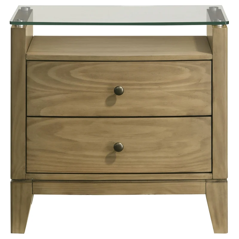 Coaster Furniture Granada 224922 2-Drawer Glass Top Nightstand - Natural Pine