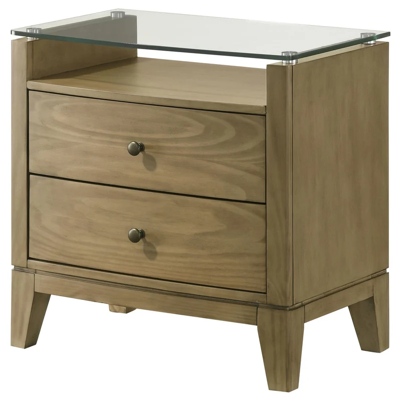 Coaster Furniture Granada 224922 2-Drawer Glass Top Nightstand - Natural Pine