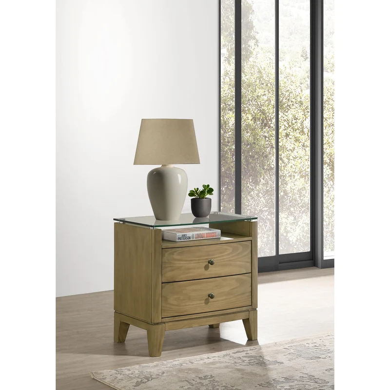 Coaster Furniture Granada 224922 2-Drawer Glass Top Nightstand - Natural Pine