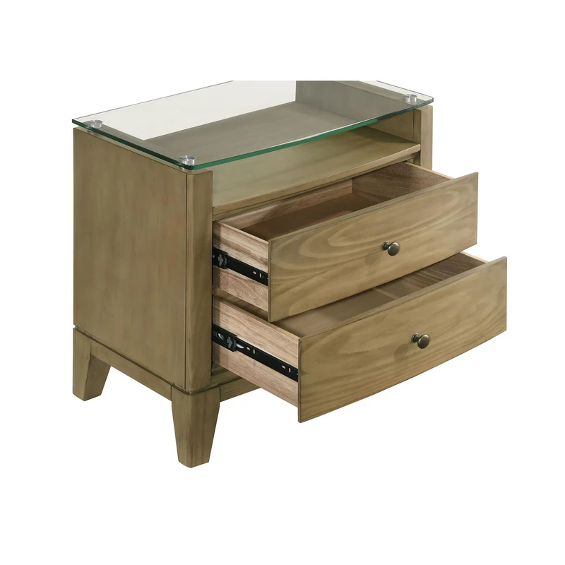 Coaster Furniture Granada 224922 2-Drawer Glass Top Nightstand - Natural Pine