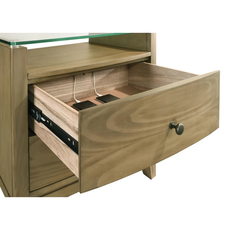 Coaster Furniture Granada 224922 2-Drawer Glass Top Nightstand - Natural Pine