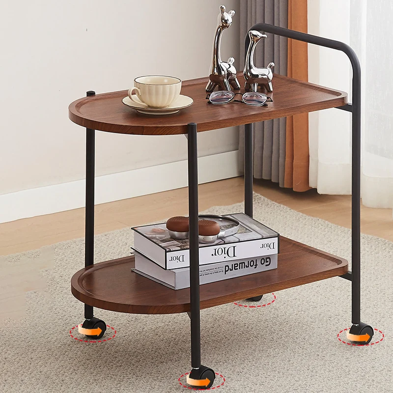 Contemporary Nordic Stainless Steel And Solid Wood Oval End Table With 2-Tier And Mobility For Living Room