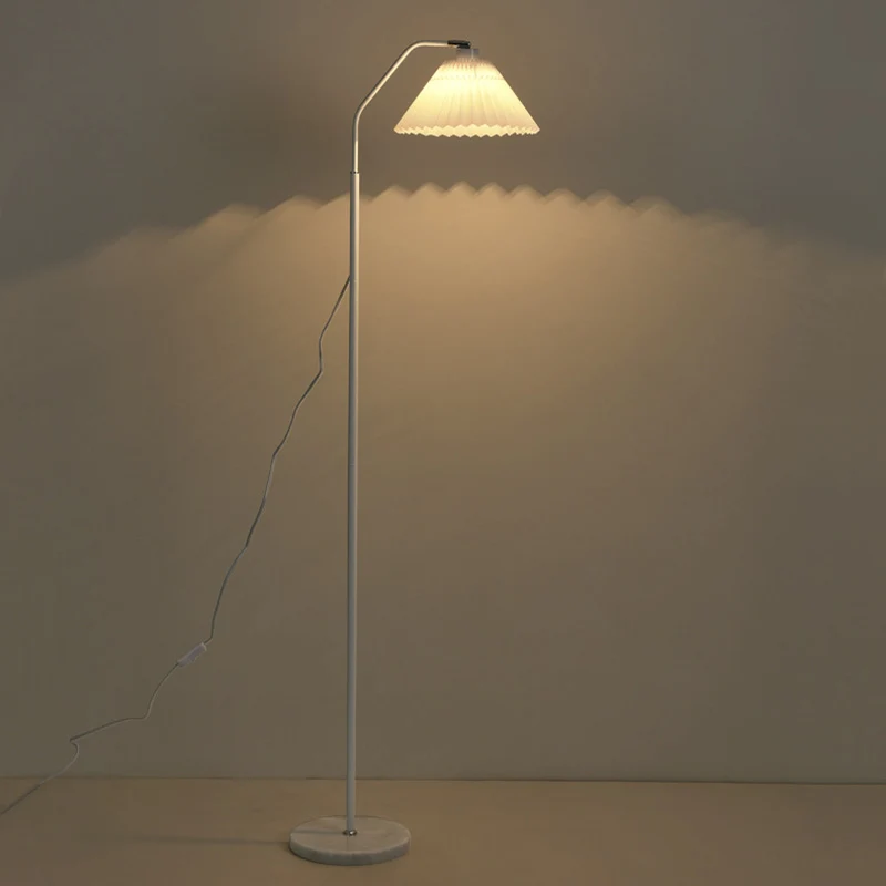 Modern Minimalist Iron & Fabric Pleated Cylinder 1-Light Standing Floor Lamp For Living Room