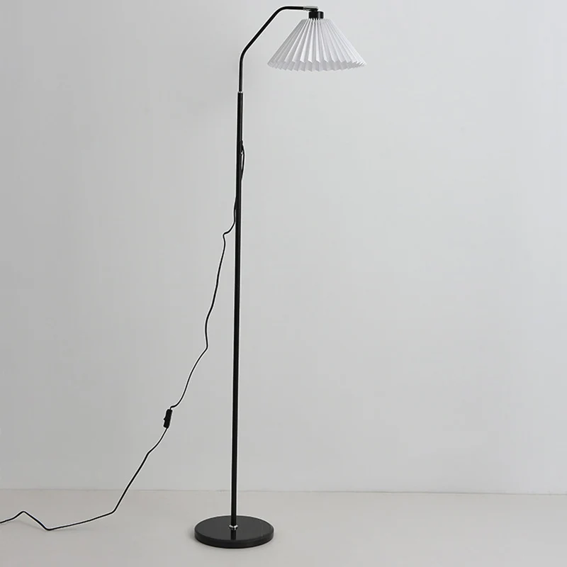 Modern Minimalist Iron & Fabric Pleated Cylinder 1-Light Standing Floor Lamp For Living Room