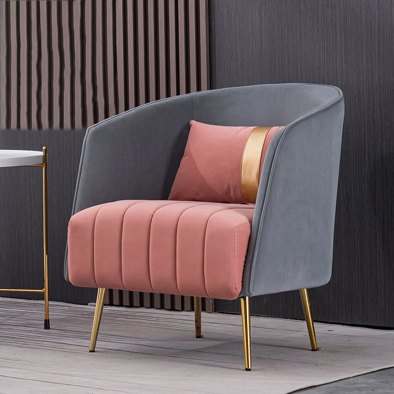 Modern Transitional Oval Iron Velvet Plywood Chair Backrest Armrest For Living Room
