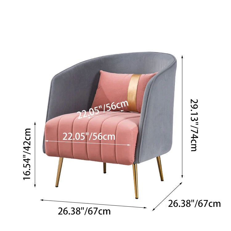 Modern Transitional Oval Iron Velvet Plywood Chair Backrest Armrest For Living Room