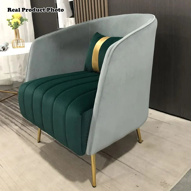 Modern Transitional Oval Iron Velvet Plywood Chair Backrest Armrest For Living Room
