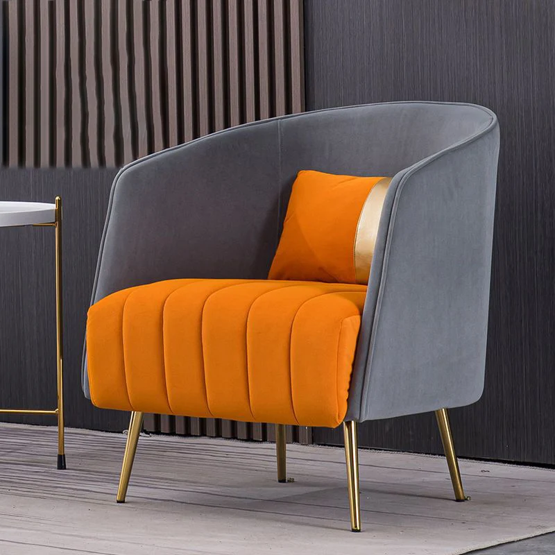 Modern Transitional Oval Iron Velvet Plywood Chair Backrest Armrest For Living Room