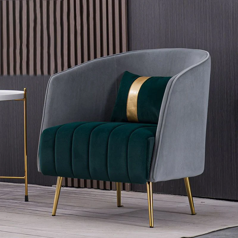 Modern Transitional Oval Iron Velvet Plywood Chair Backrest Armrest For Living Room